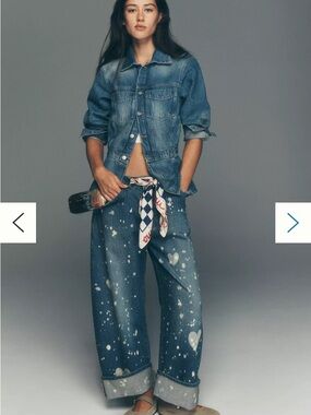 Pilcro Blue Paint-Splatter Wide-Leg Jeans